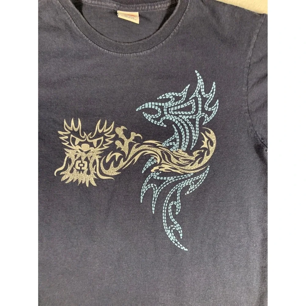 Otb Boys XL Blue T-Shirt Tribal Dragon Graphic Vintage